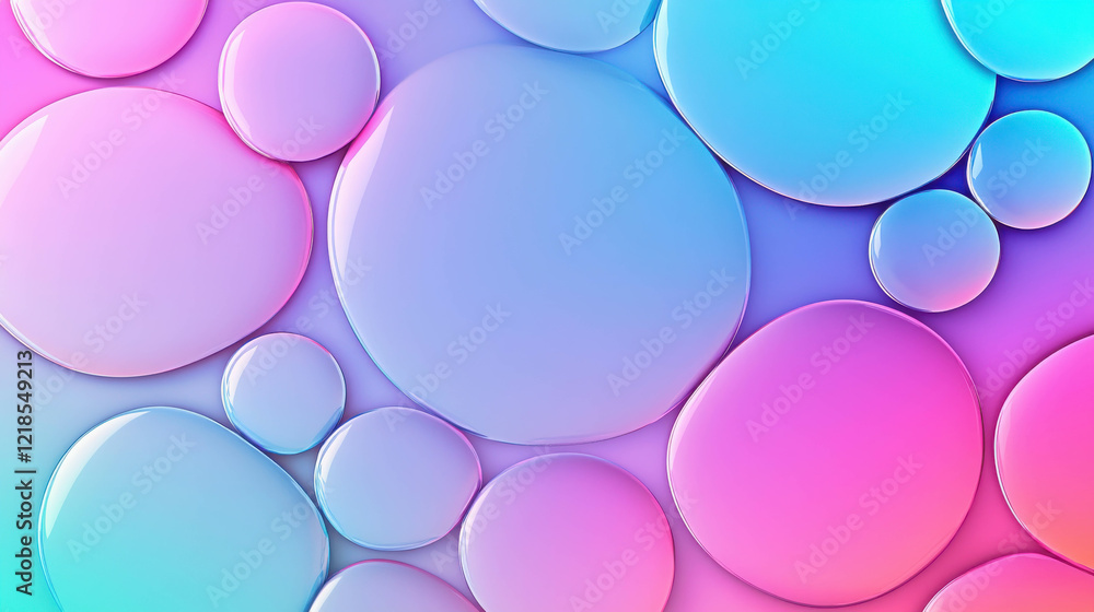 Poster playful and colorful background filled with large circular shapes and bubbles in vibrant tones