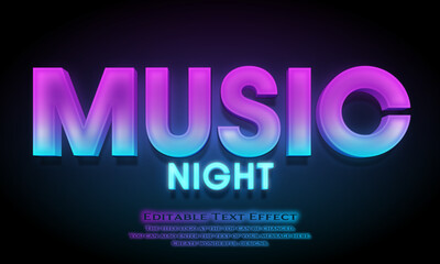 Obraz premium ”Music Night” Editable title logo text style effect in blue Neon, sans serif typeface 