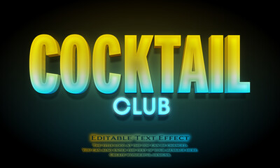 ”Cocktail Club” Editable title logo text style effect in purple Neon, sans serif typeface
