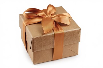 Obraz premium Gift box of brown color with tied ribbon isolated on white background