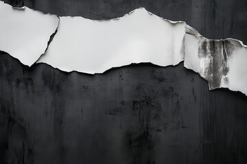 Torn White Paper on Grunge Black Wall Texture Background for Design