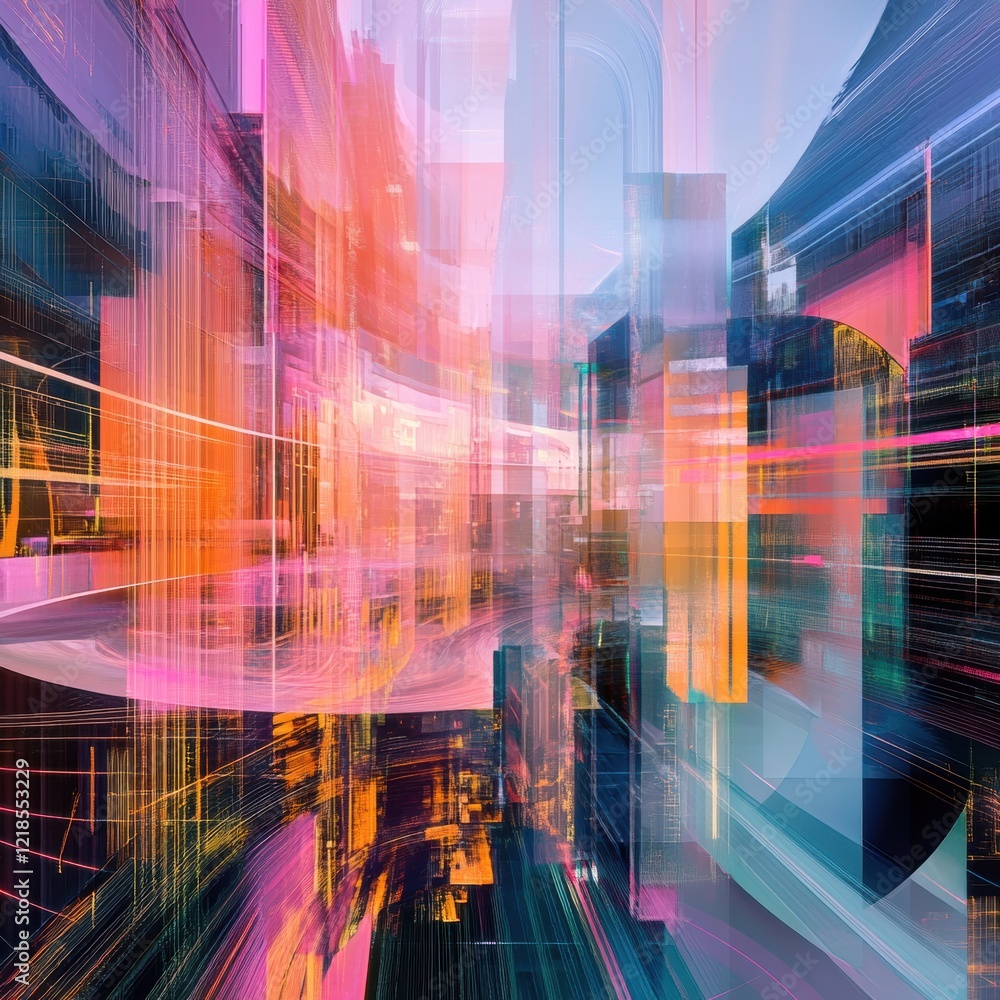 Aufkleber colorful abstract composition featuring vibrant geometric shapes in a digital space illuminated by g