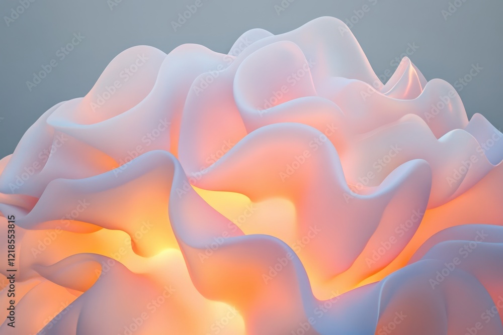 Poster soft and flowing illuminated sculpture in gentle pastel colors showing intricate design elements