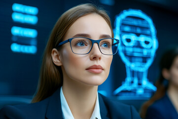 A diverse team of professionals collaborating on a big data-driven project in a modern office, analyzing complex charts and graphs on a large screen while brainstorming innovative solutions together.