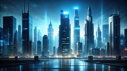 A futuristic cityscape at night with a dark shadow overlay effect creating a sense of mystery and foreboding, shadows, futuristic architecture