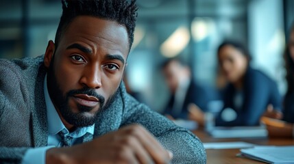 Confident african male adult in business meeting
