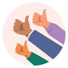 Group of Hands with thumb up gesture, person giving an encouraging thumbs up.