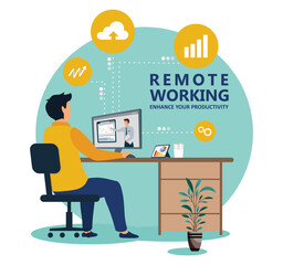 Professional businessman working from home and connecting online.