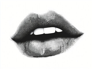 Sensual Lips in Halftone: A close-up shot of alluring lips rendered in a striking halftone pattern, creating a captivating interplay of light and shadow.