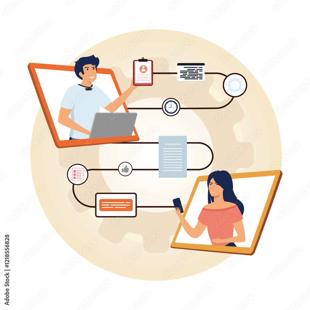 Poster virtual collaboration between professionals using technology for communication and work flow.