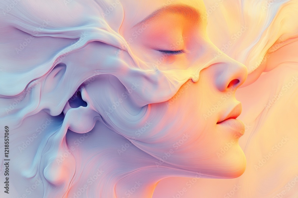 Aufkleber creative expression of a serene face with dreamlike abstract elements in soft colors