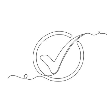 recommend clip art: Continuous one line art check mark icon isolated vector illustration.