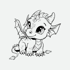 vector illustration of dragon outline for kids coloring book.