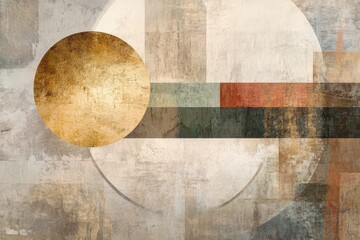Abstract Art Golden Circle and Geometric Shapes Wall Decor