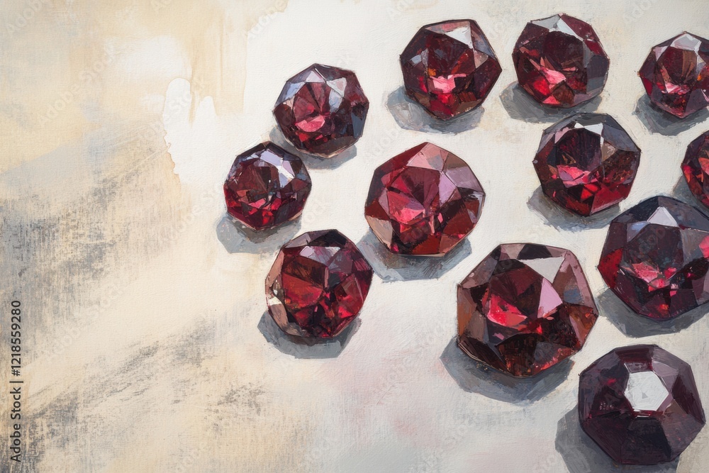 Aufkleber beautifully crafted red gemstones arranged in an artistic display on a soft textured surface. genera