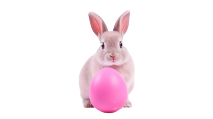Adorable Easter Bunny Holding Pink Egg Spring Holiday Symbol Cute Rabbit Festive Decoration Pastel Colors