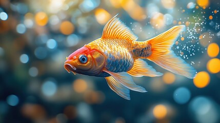 Fototapeta premium Koi fish swimming, underwater, bokeh background, aquarium