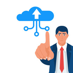 Cloud service online media file data backup storage. Upload download folder data disc information. Vector illustration flat design.