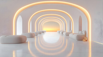 Obraz premium Serene White Archway Interior with Sunset Glow