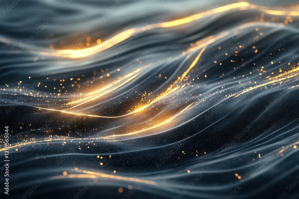 Poster abstract waves with glowing particles in a dark setting create a mesmerizing visual effect