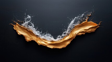 Fototapeta premium Golden fluid splashes dynamically against a dark background creating an eye-catching visual display
