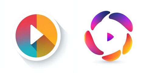 Gradient play button icons featuring colorful circular designs with modern 3D effects on white backgrounds.