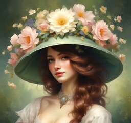 Naklejka premium Illustration of Victorian woman hat.
