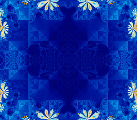 Abstract white flowers, daisies on a bright dark blue background