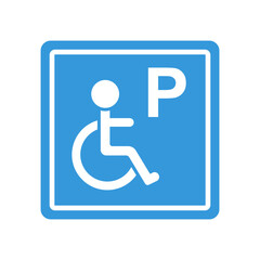 Disabled parking. Handicapped or accessibility parking only sign. Disabled person parking signs. Simple blue minimalist design. Vector illustration flat design. Isolated on white background.