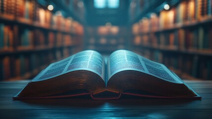 A close up of an open book with the background blur library