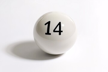 Glossy White Billiard Ball with Number 14 on a Light Background