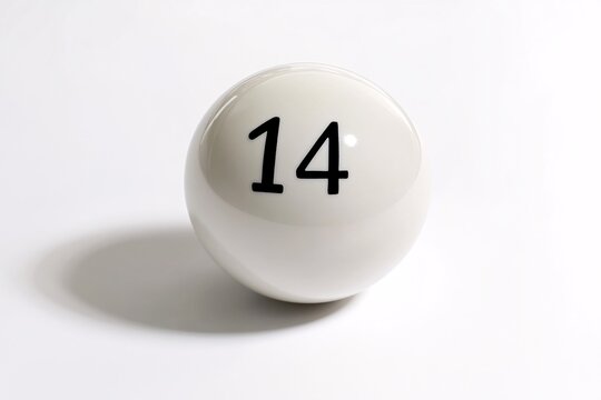 Glossy White Billiard Ball with Number 14 on a Light Background