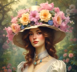 Naklejka premium Illustration of Victorian woman hat.