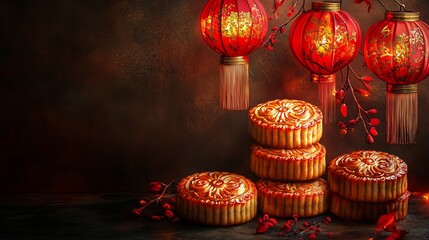 Fototapeta premium Vibrant Red Lanterns Gracefully Suspended from an Elegant Ceiling Creating a Warm and Inviting Atmosphere Perfect for Celebrations and Festive Gatherings in a Magical Setting