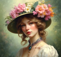 Naklejka premium Illustration of Victorian woman hat.