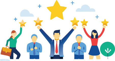 Employee engagement, commitment or motivation to success with company, staff dedication or job satisfaction, productivity or employee recognition