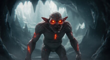 Fototapeta premium Menacing Lava Goblin: A Dark Fantasy Cave Scene