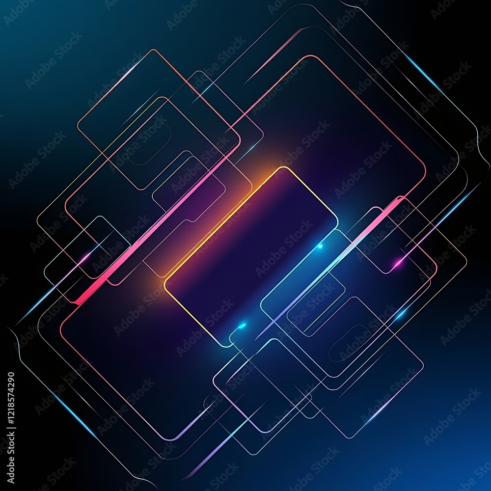Poster featuring a dark blue gradient base with dynamic colorful neon outlines background walpaper for bann