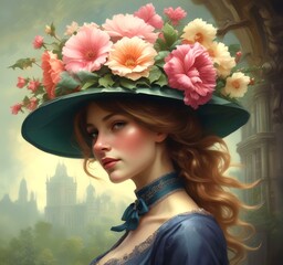 Naklejka premium Illustration of Victorian woman hat.