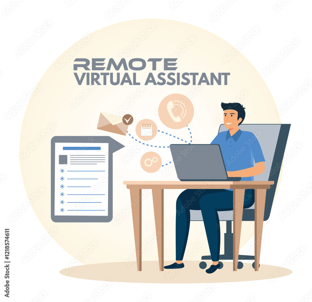 Aufkleber remote virtual assistant working on productivity tasks from home.