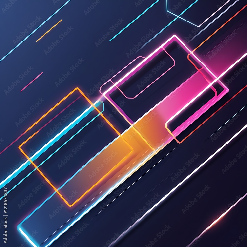 Poster featuring a dark blue gradient base with dynamic colorful neon outlines background walpaper for bann