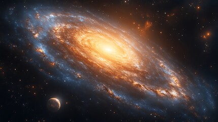 Fototapeta premium Spiral galaxy with planet.