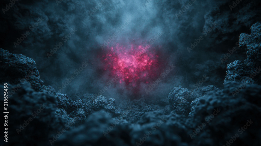Aufkleber abstract scene of glowing particles floating in dark atmosphere with mysterious depths