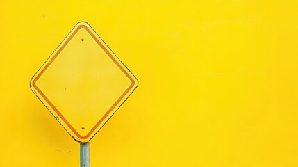 Blank yellow warning sign on a bright yellow wall creates a striking visual impact in an urban environment during daylight