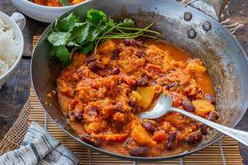 Vegetarian kidney beans and pineapple curry with basmati rice
