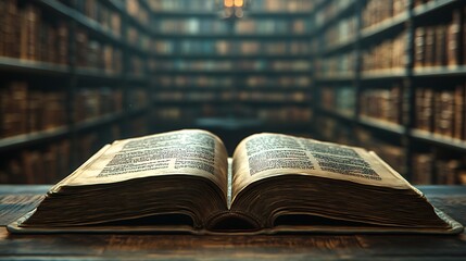 Obraz premium A close up of an open book with the background blur library