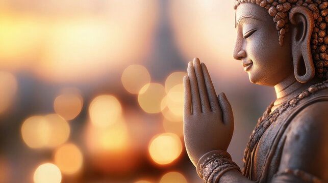 close up view of lord buddha praying