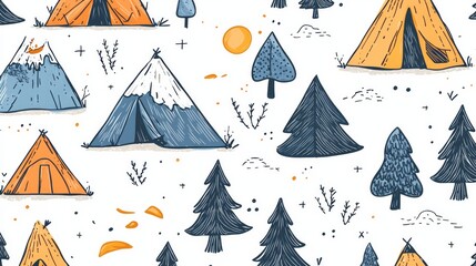 Cute hand drawn vector camping seamless pattern