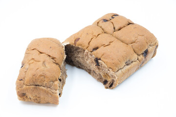 Japanese milk bread on white background, Loaf of bread on white background, White bread made from rye and wheat flour coarse grinding