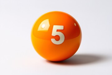 Vibrant Orange Pool Ball Number Five Isolated on White Background